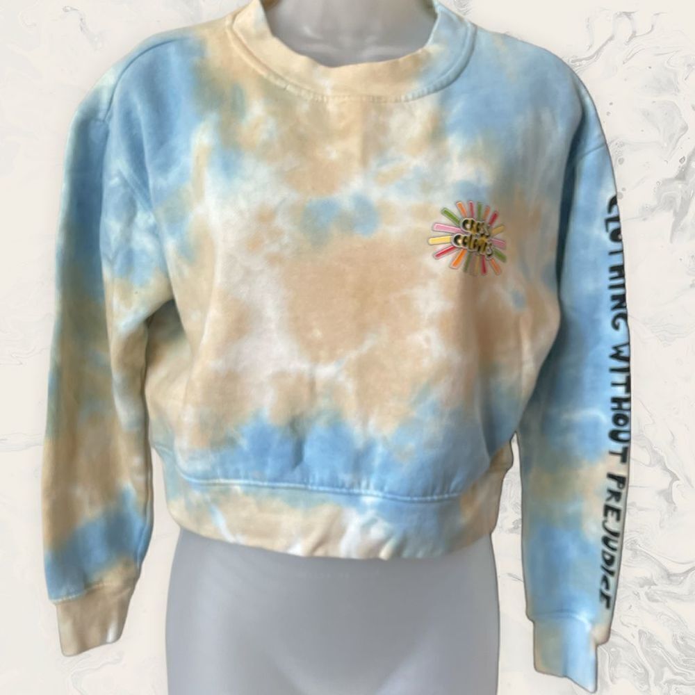 NWT CROSS COLOURS Women's Sunshine Logo Tie Dye Graphic Crop Sweatshirt